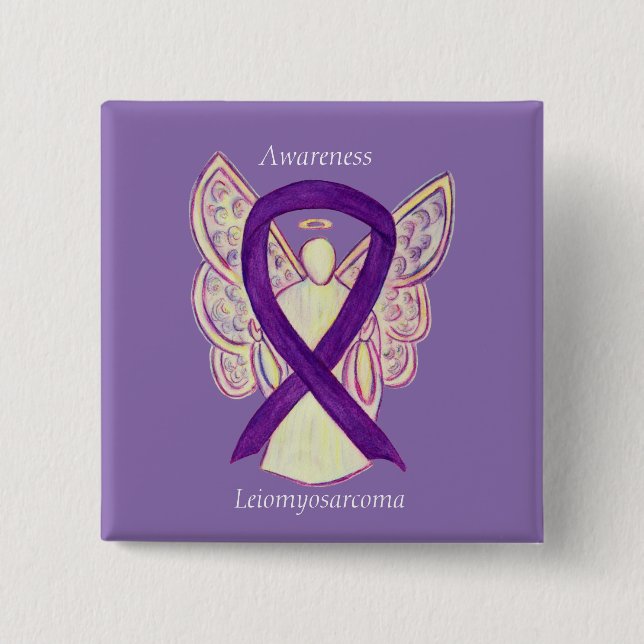 Chapa Cuadrada Leiomyosarcoma Pin Angel de Cinta de la Conciencia (Anverso)