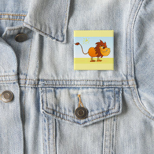 Chapa Cuadrada León de dibujos animados divertido en el sol anima