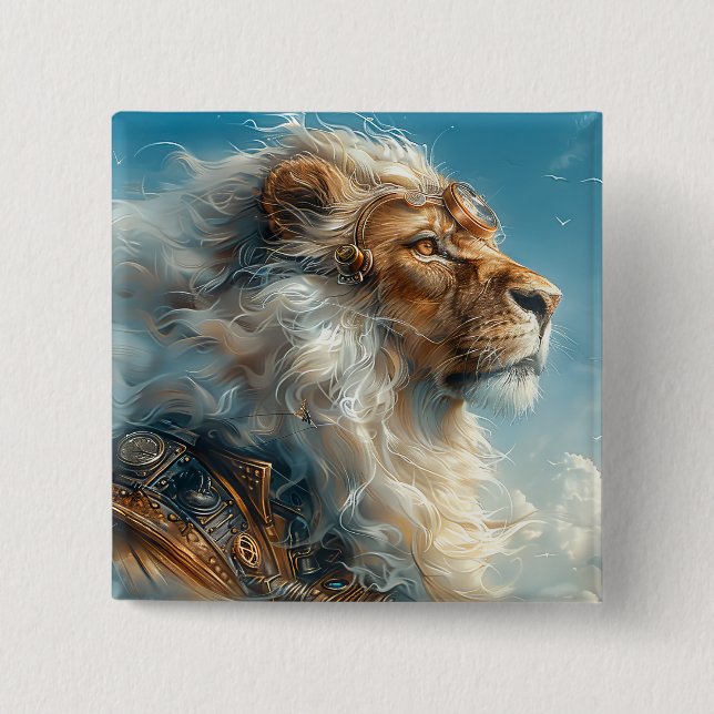 Chapa Cuadrada León de Steampunk (Anverso)