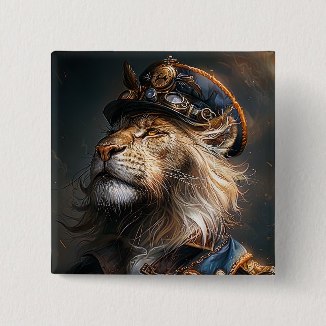 Chapa Cuadrada León de Steampunk (Anverso)