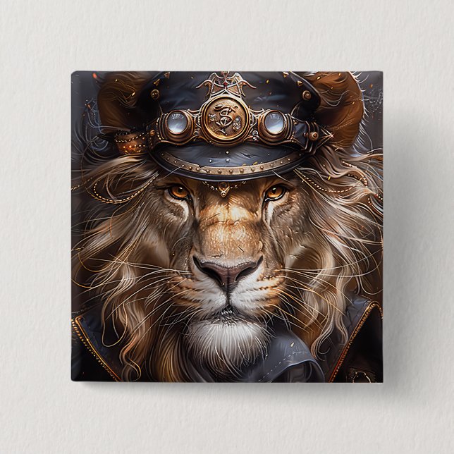 Chapa Cuadrada León de Steampunk (Anverso)
