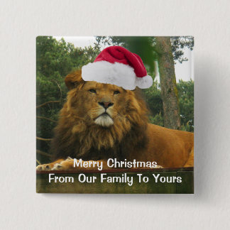 Chapa Cuadrada León del navidad que lleva el gorra de Santa