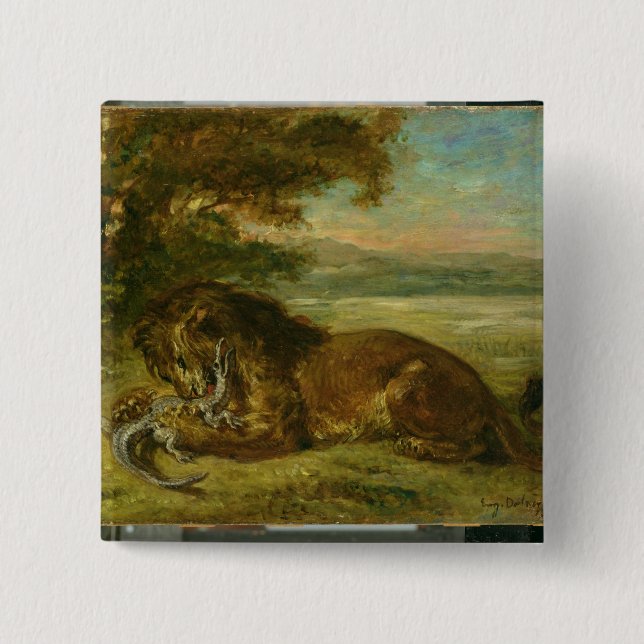 Chapa Cuadrada León y cocodrilo, 1863 (Anverso)