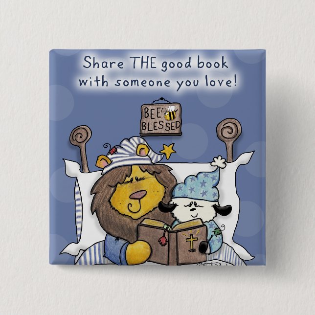 Chapa Cuadrada León y cordero comparten el buen libro (Anverso)