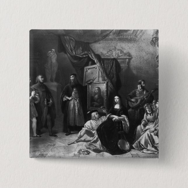 Chapa Cuadrada Leonardo da Vinci que pinta el Gioconda (Anverso)