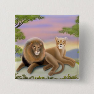Chapa Cuadrada Leones africanos en el Pin de la sabana