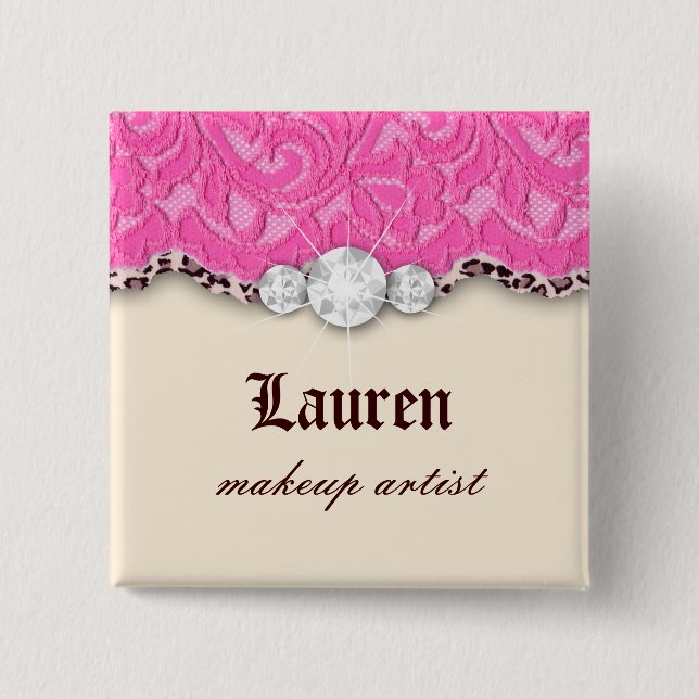 Chapa Cuadrada Leopard'n Lace Makeup Artista Joyería Rosa (Anverso)
