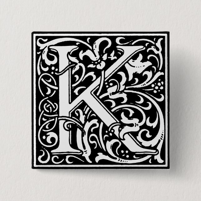 Chapa Cuadrada Letra alfabética de estilo renacentista K - Pin (Anverso)