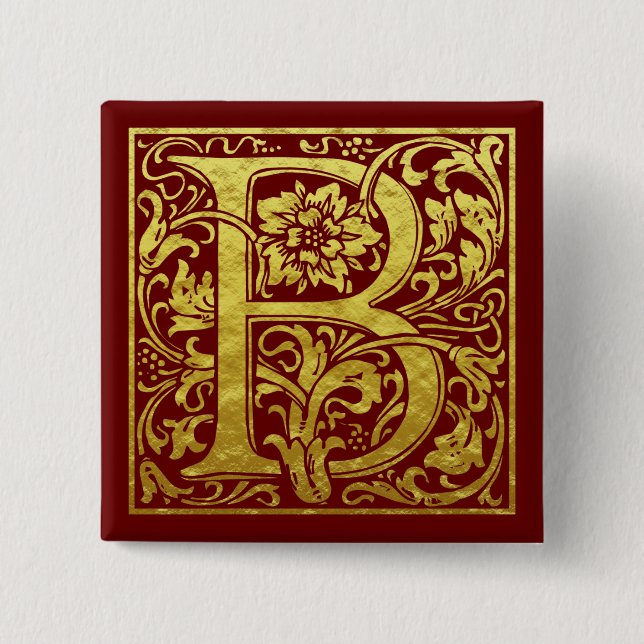 Chapa Cuadrada Letra B Primera Letra Faux Gold Red (Anverso)