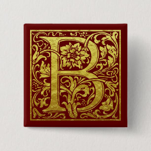 Chapa Cuadrada Letra B Primera Letra Faux Gold Red