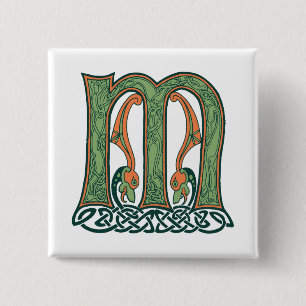 Chapa Cuadrada Letra Celta Knot M, diseño irlandés