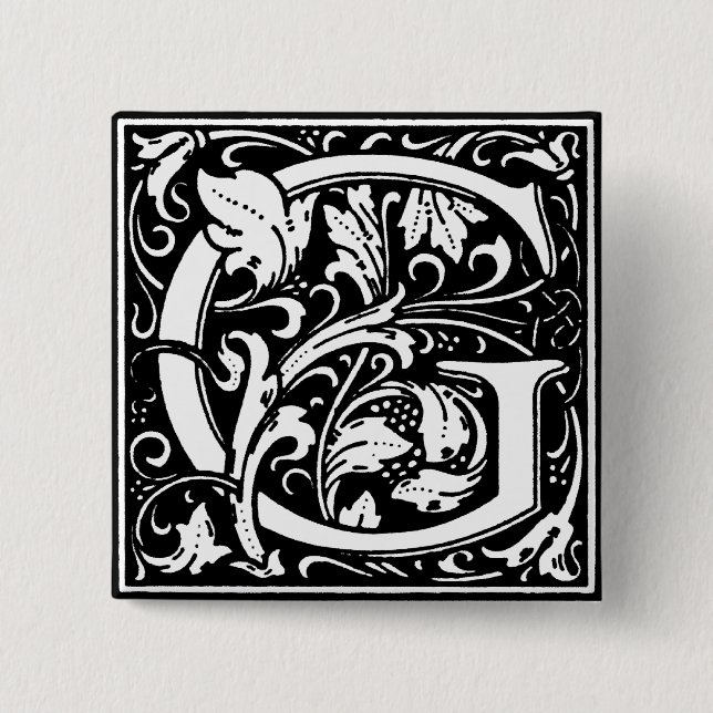 Chapa Cuadrada Letra de alfabeto de estilo renacentista G - Pin (Anverso)