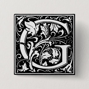 Chapa Cuadrada Letra de alfabeto de estilo renacentista G - Pin