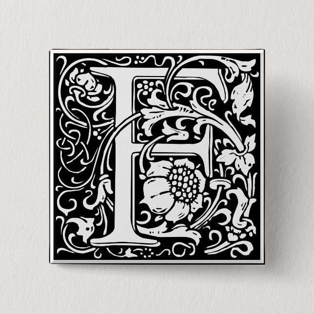 Chapa Cuadrada Letra F Monograma Medieval Vintage Inicial (Anverso)