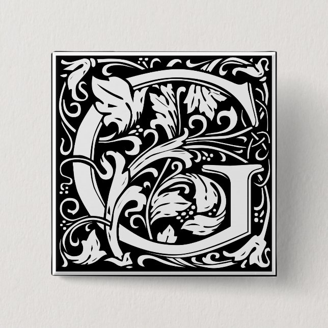 Chapa Cuadrada Letra G Monograma Medieval Vintage Inicial (Anverso)