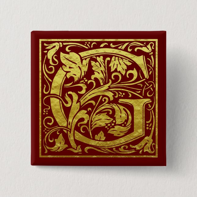 Chapa Cuadrada Letra G Primera Letra Faux Gold Red (Anverso)