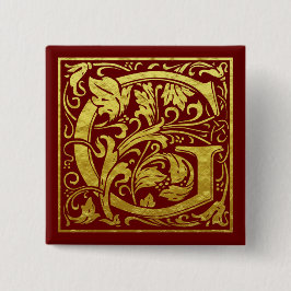 Chapa Cuadrada Letra G Primera Letra Faux Gold Red