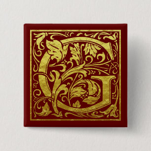 Chapa Cuadrada Letra G Primera Letra Faux Gold Red