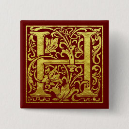 Chapa Cuadrada Letra H First Letter Faux Gold