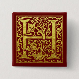 Chapa Cuadrada Letra H First Letter Faux Gold