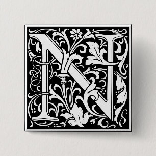 Chapa Cuadrada Letra N Monograma Medieval Art Nouveau