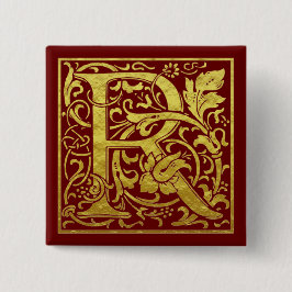 Chapa Cuadrada Letra R Primera Letra Faux Gold Red