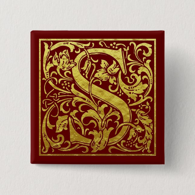 Chapa Cuadrada Letra S Primera Letra Faux Gold Red (Anverso)