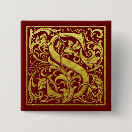 Chapa Cuadrada Letra S Primera Letra Faux Gold Red