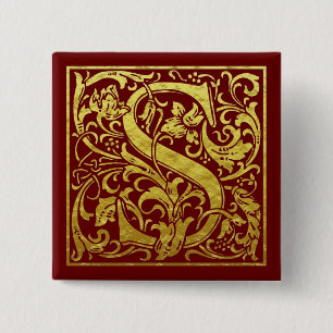 Chapa Cuadrada Letra S Primera Letra Faux Gold Red