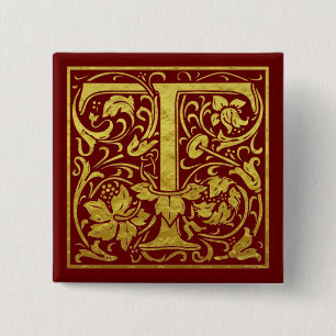 Chapa Cuadrada Letra T Primera Letra Faux Gold Red