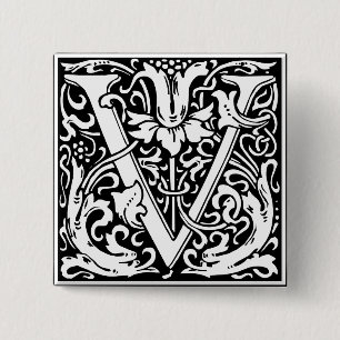 Chapa Cuadrada Letra V Monograma Medieval Art Nouveau
