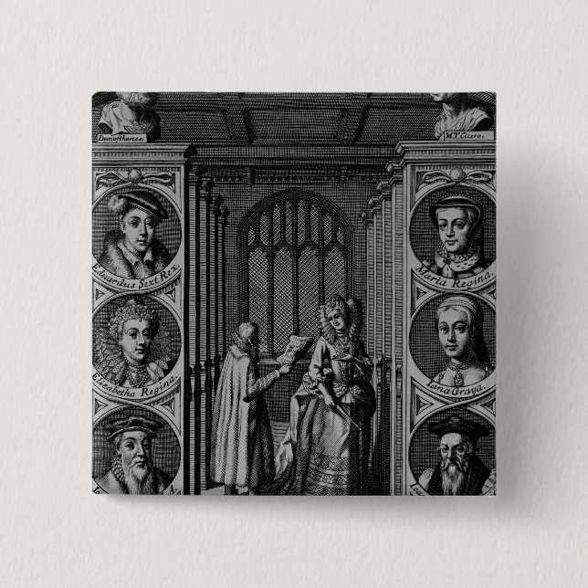 Chapa Cuadrada Leyendo una letra a la reina Elizabeth I (Anverso)