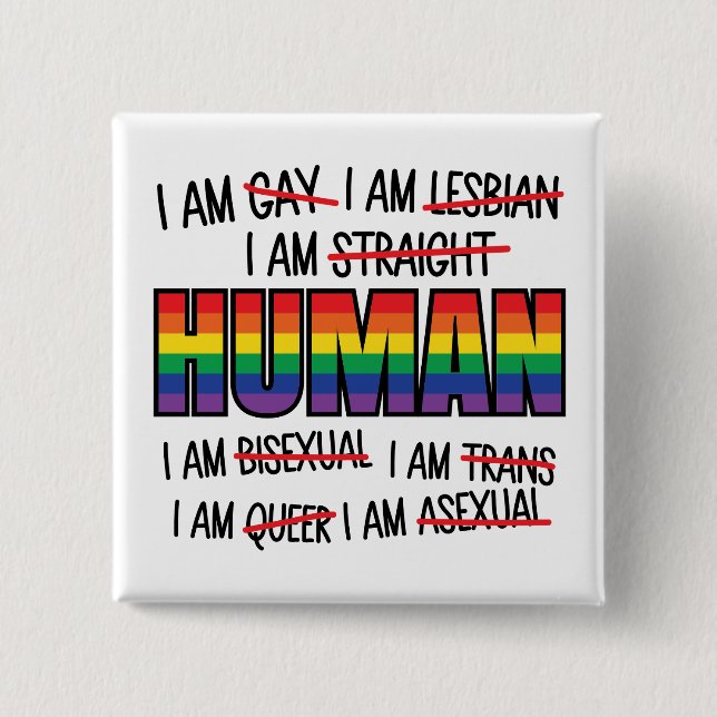 Chapa Cuadrada LGBT Soy gay, soy humano (Anverso)