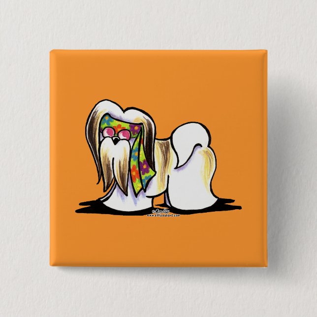 Chapa Cuadrada Lhasa Apso Hippie (Anverso)