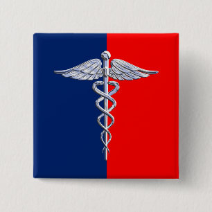 Chapa Cuadrada Liga del Caduceo de Estilo Plateado