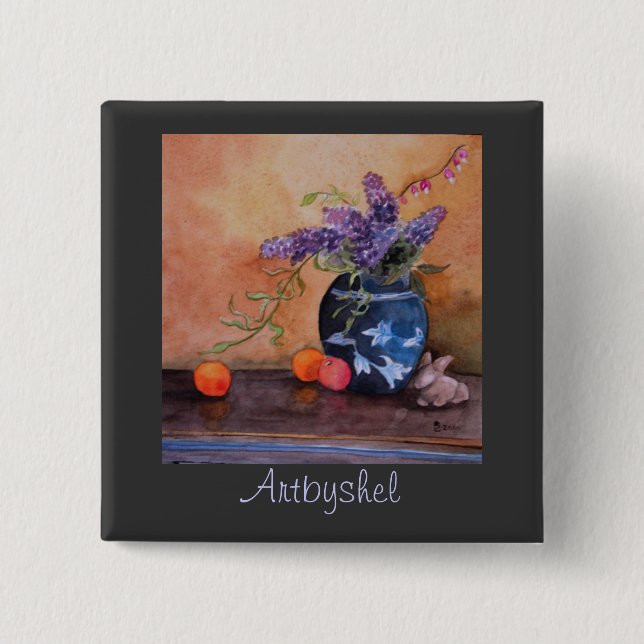 Chapa Cuadrada Lilas y conejitos de Artbyshel (Anverso)