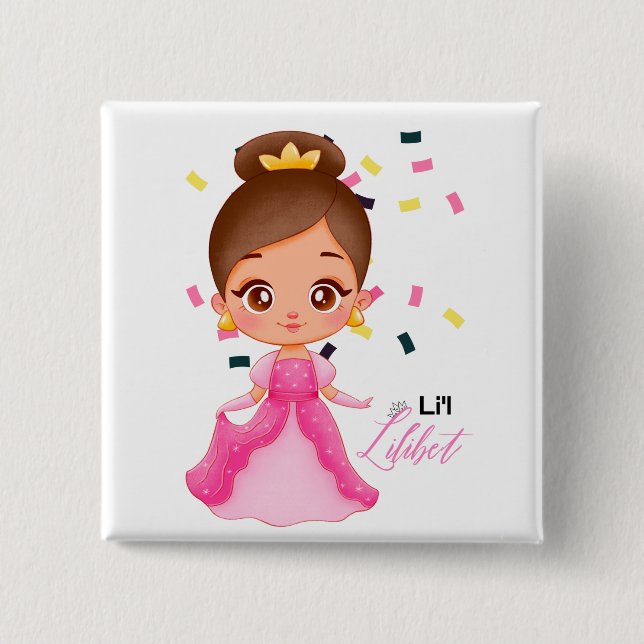 Chapa Cuadrada Lilibet Named Pink Princess Gifts for Chicas (Anverso)