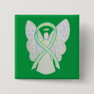 Chapa Cuadrada Lime Green Angel Awareness Ribbon Art Lapel Pin