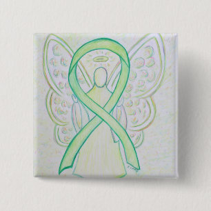 Chapa Cuadrada Lime Green Angel Awareness Ribbon Art Lapel Pin