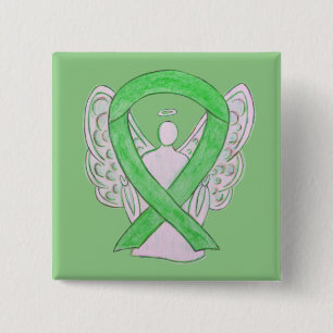 Chapa Cuadrada Lime Green Angel Awareness Ribbon Art Lapel Pin