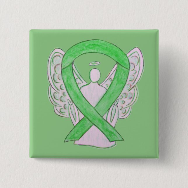 Chapa Cuadrada Lime Green Angel Awareness Ribbon Art Lapel Pin (Anverso)