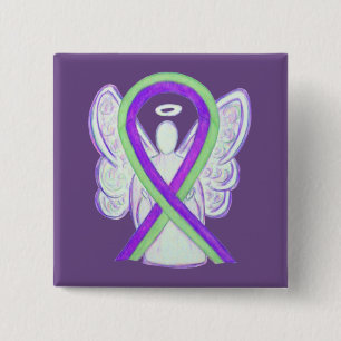 Chapa Cuadrada Lime Green & Purple Awarbon Angel Pins