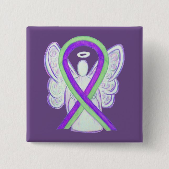 Chapa Cuadrada Lime Green & Purple Awarbon Angel Pins (Anverso)