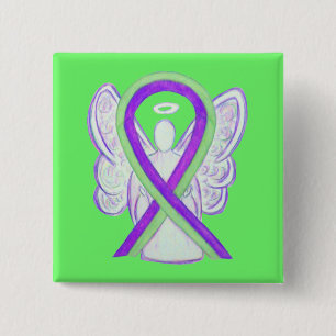 Chapa Cuadrada Lime Green & Purple Awarbon Angel Pins