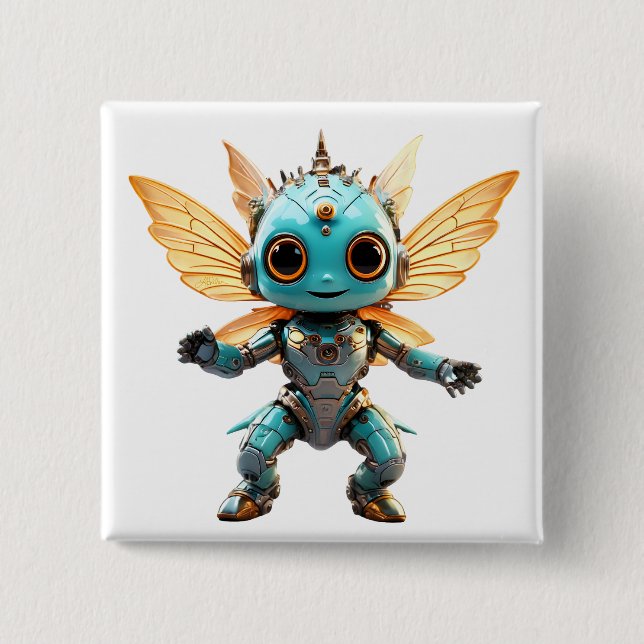 Chapa Cuadrada Linda Pixie Robot Bailarín Turquesa (Anverso)