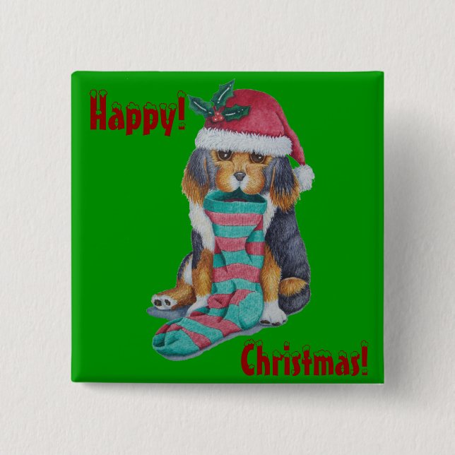 Chapa Cuadrada lindo gatito grisáceo gato vestido de navidad (Anverso)