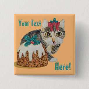 Chapa Cuadrada lindo gatito grisáceo lamiendo navidades de pata