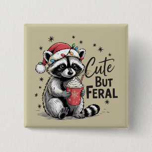 Chapa Cuadrada Lindo pero salvaje mapache de Navidad animal lindo
