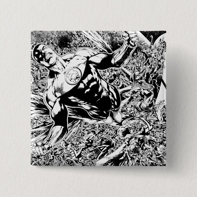 Chapa Cuadrada Linterna verde y la luna - blanco y negro (Anverso)