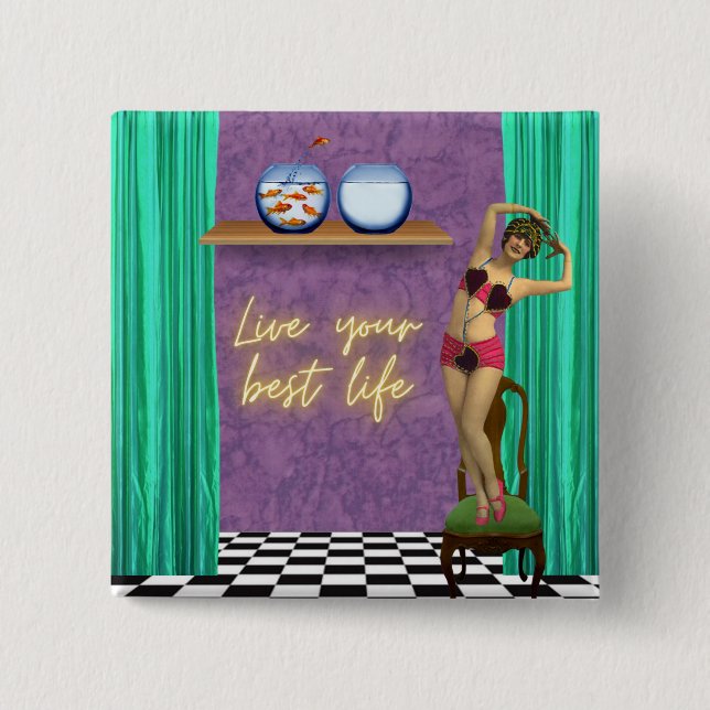 Chapa Cuadrada Live Best Life Funky Vintage Kitsch (Anverso)